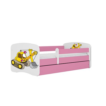 Łóżko dziecięce Babydreams Koparka - 180/80, kolor różowy, z szufladą, materac piankowo-lateksowy