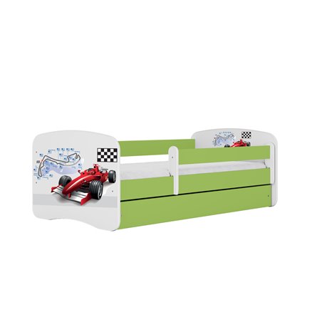 Łóżko dziecięce Babydreams Formuła - 180/80, kolor zielony, z szufladą, materac piankowy