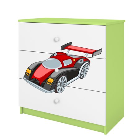 Komoda Babydreams Auto wyścigowe - kolor zielony