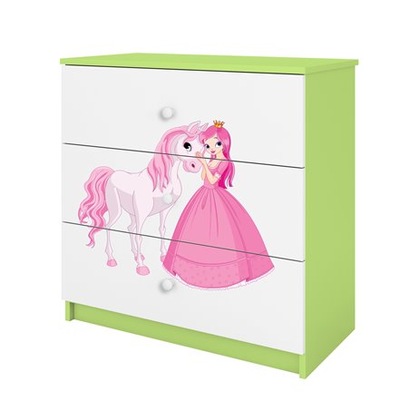Komoda Babydreams Księżniczka i konik - kolor zielony