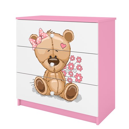 Komoda Babydreams Miś z kwiatkami - kolor różowy