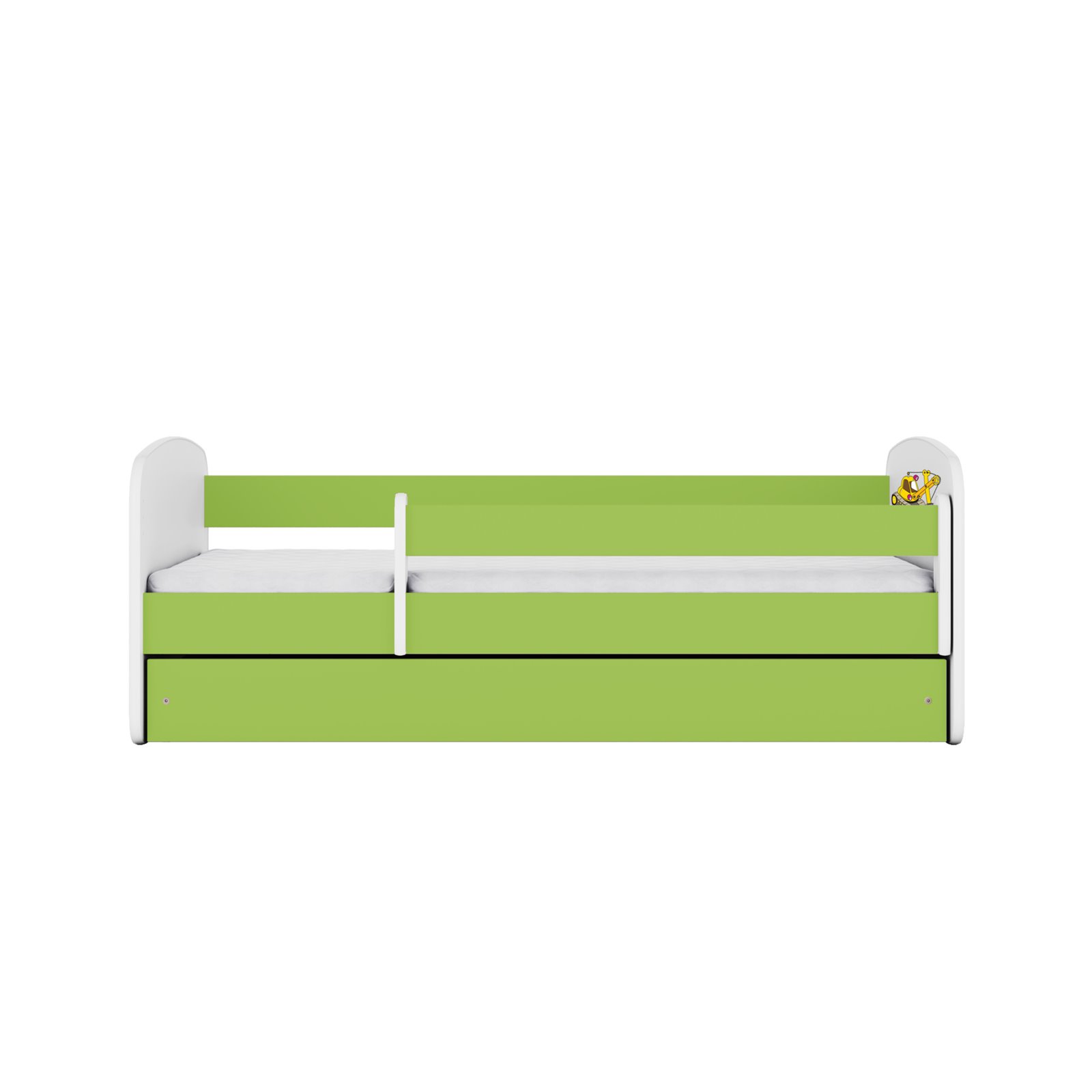 Łóżko dziecięce Babydreams - Koparka Z szufladą 180/80, Zielony, Materac piankowy 180/80/8 - materac średniej twardości (+120zł)