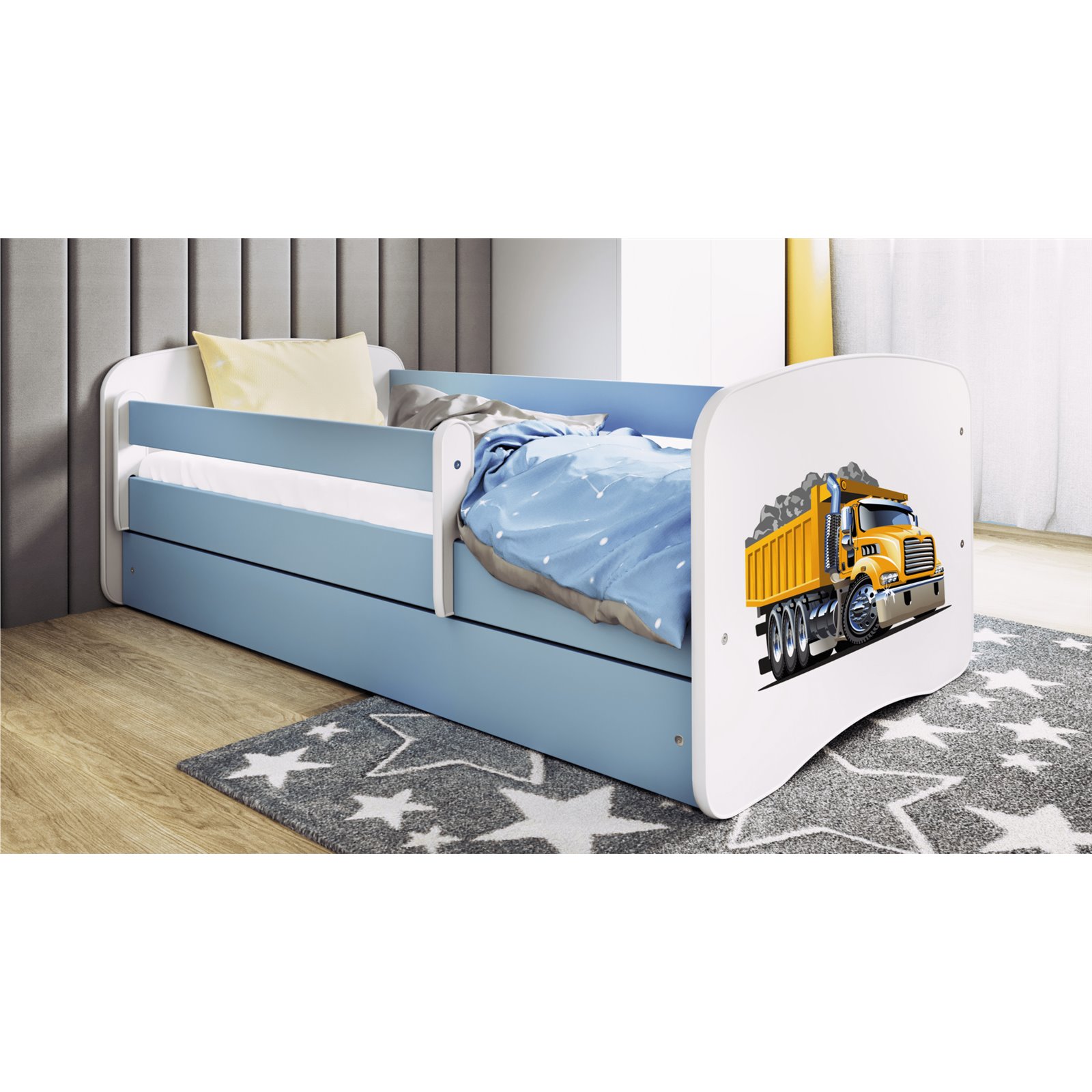 Łóżko dziecięce Babydreams - Ciężarówka Z szufladą 140/70, Niebieski, bez materaca