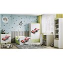 Łóżko dziecięce Babydreams - Auto wyścigowe Z szufladą 140/70, Zielony, Materac piankowy 140/70/8 - materac średniej twardości (
