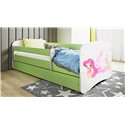 Łóżko dziecięce Babydreams - Wróżka ze skrzydełkami Z szufladą 140/70, Zielony, Materac piankowy 140/70/8 - materac średniej twa