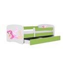 Łóżko dziecięce Babydreams - Wróżka ze skrzydełkami Z szufladą 160/80, Zielony, Materac piankowy 160/80/8 - materac średniej twa