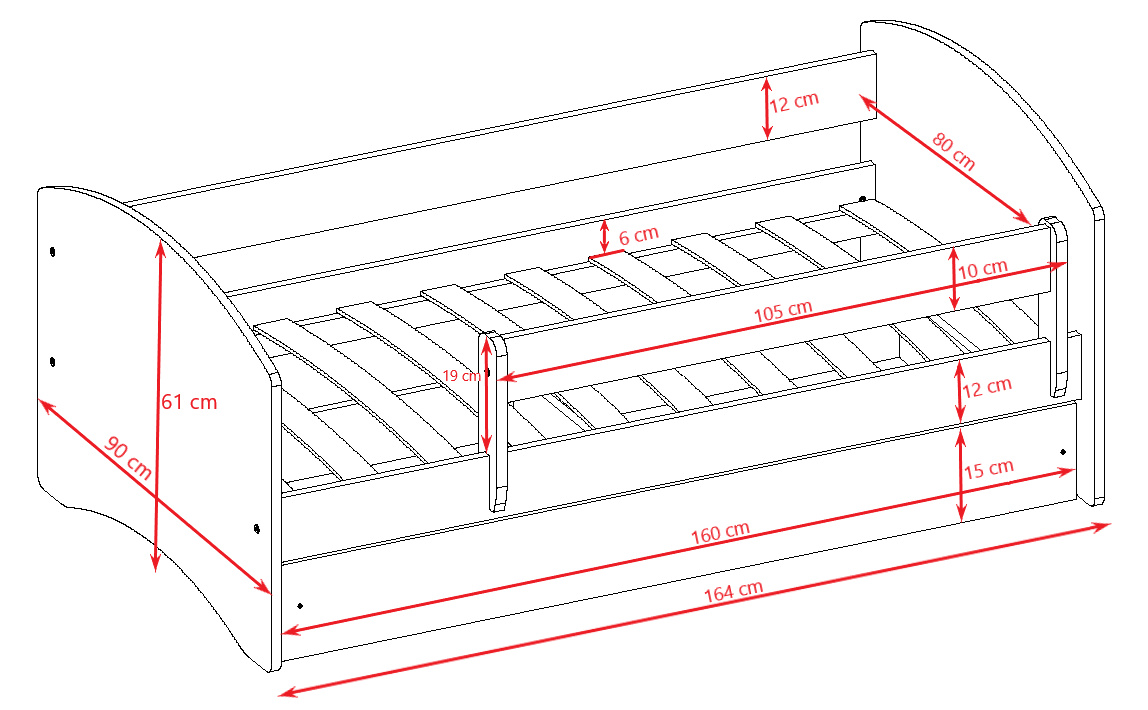 Łóżko dziecięce Babydreams Wróżka ze skrzydełkami - 160/80, kolor zielony, z szufladą, materac piankowo-lateksowy