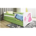 Łóżko dziecięce Babydreams - Księżniczka i konik Z szufladą 180/80, Zielony, bez materaca
