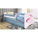 Łóżko dziecięce Babydreams - Jednorożec Z szufladą 160/80, Niebieski, Materac pianka kokos 160/80/9 - materac średniej twardości