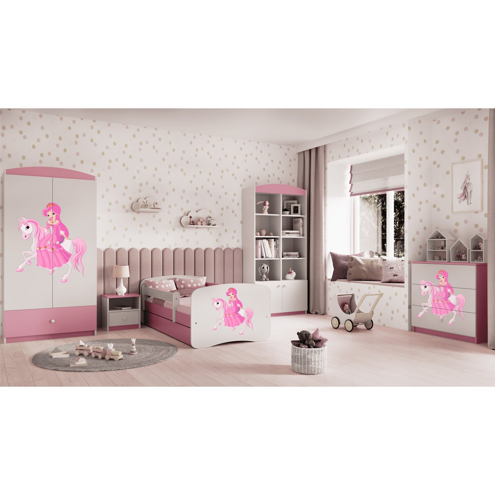 Łóżko dziecięce Babydreams - Księżniczka na koniku Z szufladą 140/70, Różowy, bez materaca