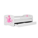 Łóżko dziecięce Babydreams - Księżniczka na koniku Z szufladą 160/80, Biały, Materac pianka kokos 160/80/9 - materac średniej tw