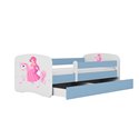 Łóżko dziecięce Babydreams - Księżniczka na koniku Z szufladą 160/80, Niebieski, Materac pianka kokos 160/80/9 - materac średnie