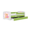 Łóżko dziecięce Babydreams - Miś z motylkami Z szufladą 160/80, Zielony, Materac pianka lateks 160/80/9 - materac średniej tward