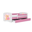 Łóżko dziecięce Babydreams - Miś z motylkami Z szufladą 180/80, Różowy, Materac pianka lateks 180/80/10 - materac średniej tward