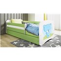 Łóżko dziecięce Babydreams - Niebieski miś Z szufladą 140/70, Zielony, Materac pianka lateks 140/70/9 - materac średniej twardoś