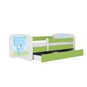 Łóżko dziecięce Babydreams - Niebieski miś Z szufladą 160/80, Zielony, Materac piankowy 160/80/8 - materac średniej twardości (+