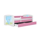 Łóżko dziecięce Babydreams - Niebieski miś Z szufladą 160/80, Różowy, Materac pianka lateks kokos 160/80/10 - materac średniej t
