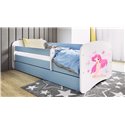 Łóżko dziecięce Babydreams - Wróżka z motylkami Z szufladą 140/70, Niebieski, Materac pianka kokos 140/70/9 - materac średniej t