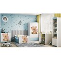 Łóżko dziecięce Babydreams - Miś z kwiatkami Z szufladą 140/70, Niebieski, Materac piankowy 140/70/8 - materac średniej twardośc