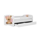 Łóżko dziecięce Babydreams - Miś z kwiatkami Z szufladą 160/80, Biały, Materac piankowy 160/80/8 - materac średniej twardości (+
