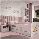 Łóżko dziecięce Babydreams - Miś z kwiatkami Z szufladą 160/80, Biały, Materac pianka kokos 160/80/9 - materac średniej twardośc