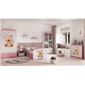 Łóżko dziecięce Babydreams - Miś z kwiatkami Bez szuflady 140/70, Różowy, Materac pianka lateks kokos 140/70/10 - materac średni