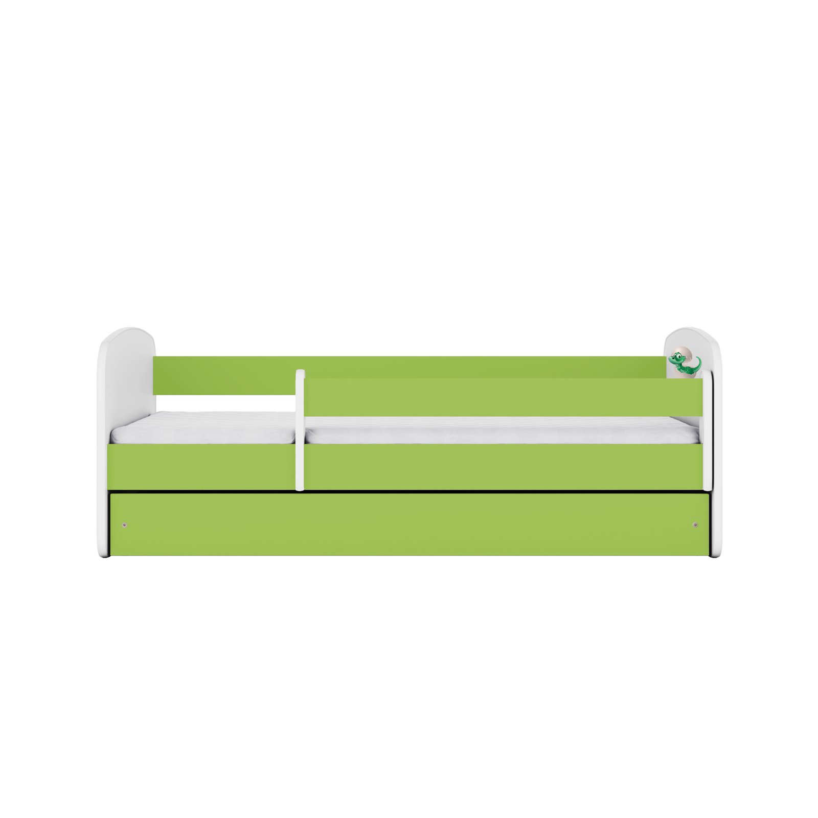 Łóżko dziecięce Babydreams - Mały dino Z szufladą 140/70, Zielony, Materac pianka kokos 140/70/9 - materac średniej twardości (+