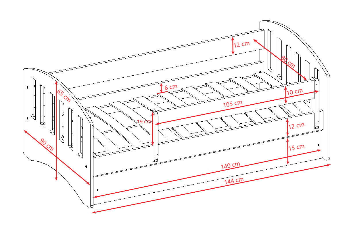 Łóżko dziecięce Classic 1 - 140/80, kolor różowy, z szufladą