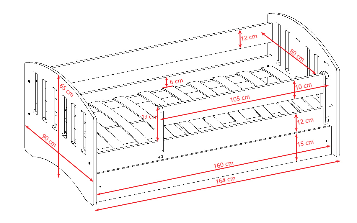 Łóżko dziecięce Classic 1 - 160/80, kolor niebieski, z szufladą, materac piankowy