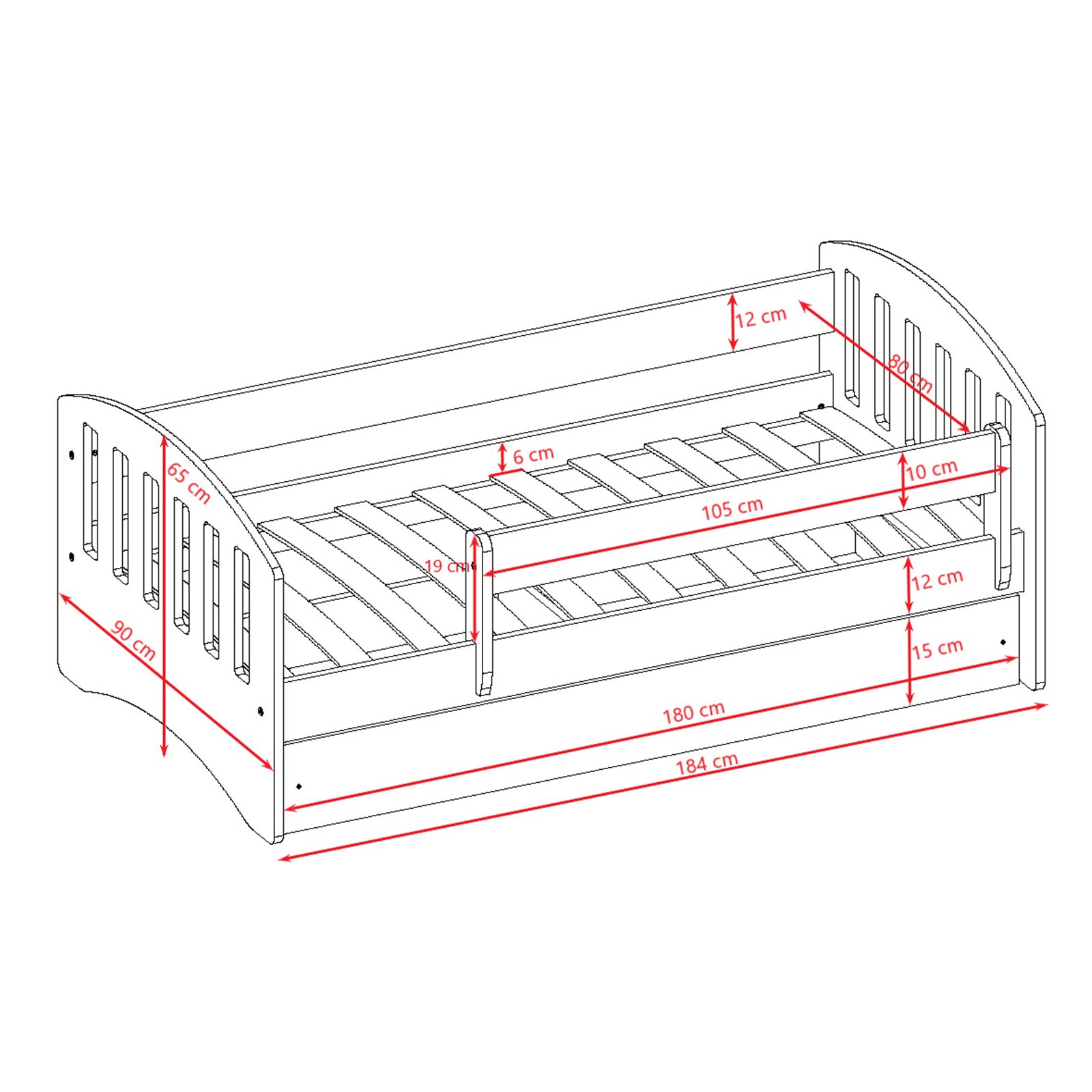 Łóżko dziecięce Classic 1 Z szufladą 180/80, Niebieski, Materac pianka kokos 180/80/9 - materac średniej twardości (+349zł)