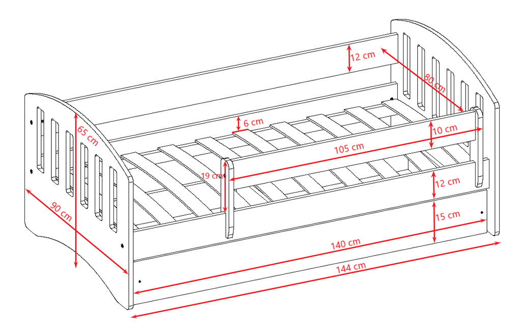 Łóżko dziecięce Classic 1 - 140/80, kolor różowy, z szufladą, materac piankowo-lateksowo-kokosowy