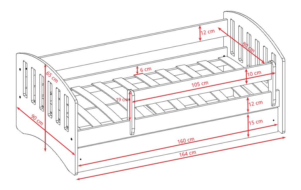Łóżko dziecięce Classic 1 - 160/80, kolor różowy, z szufladą, materac piankowo-lateksowo-kokosowy