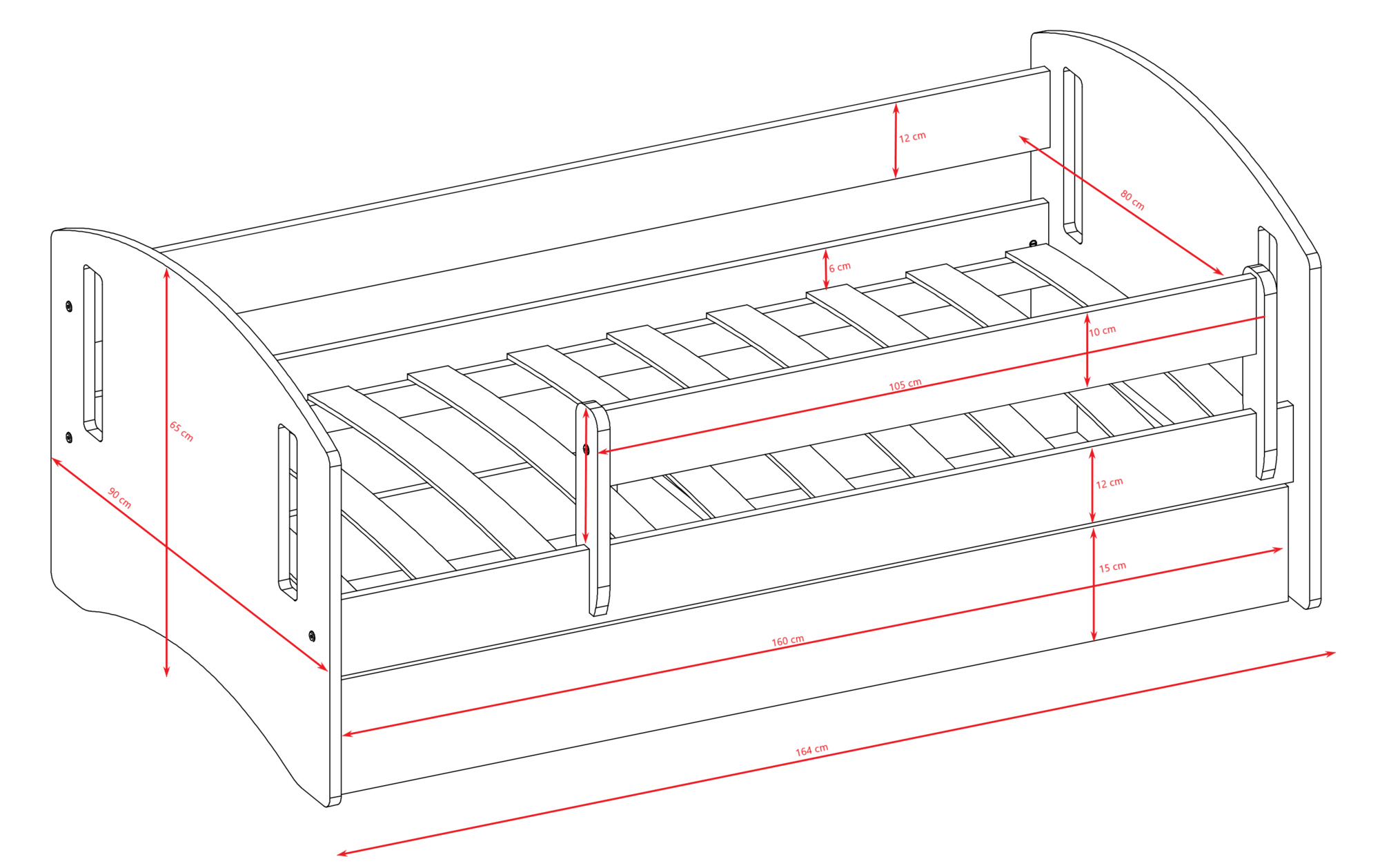 Łóżko dziecięce Classic 2 - 160/80, kolor różowy, z szufladą, materac piankowy
