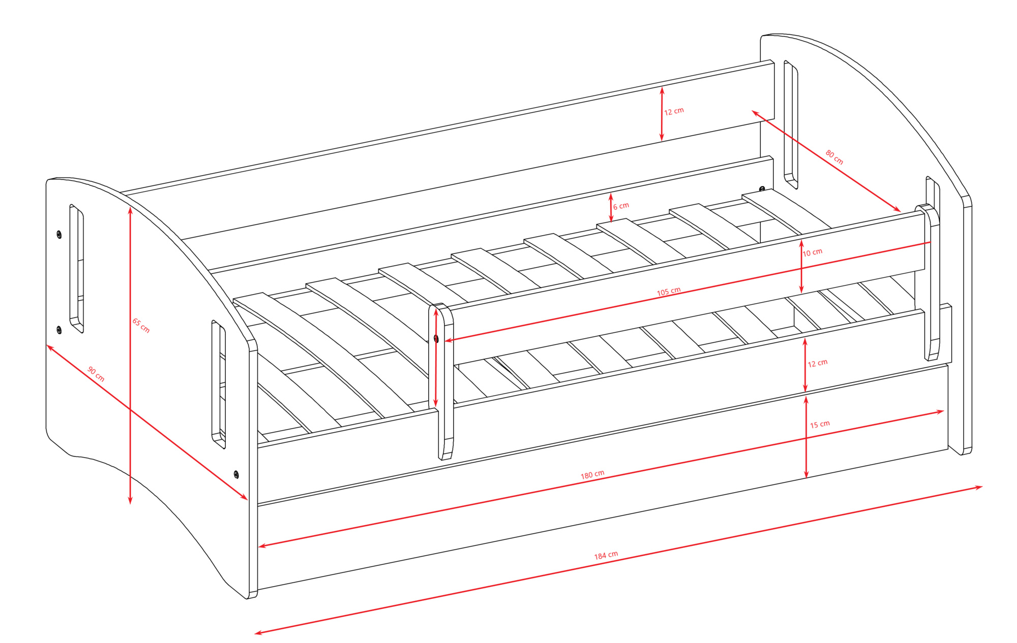 Łóżko dziecięce Classic 2 - 180/80, kolor niebieski, z szufladą, materac piankowy