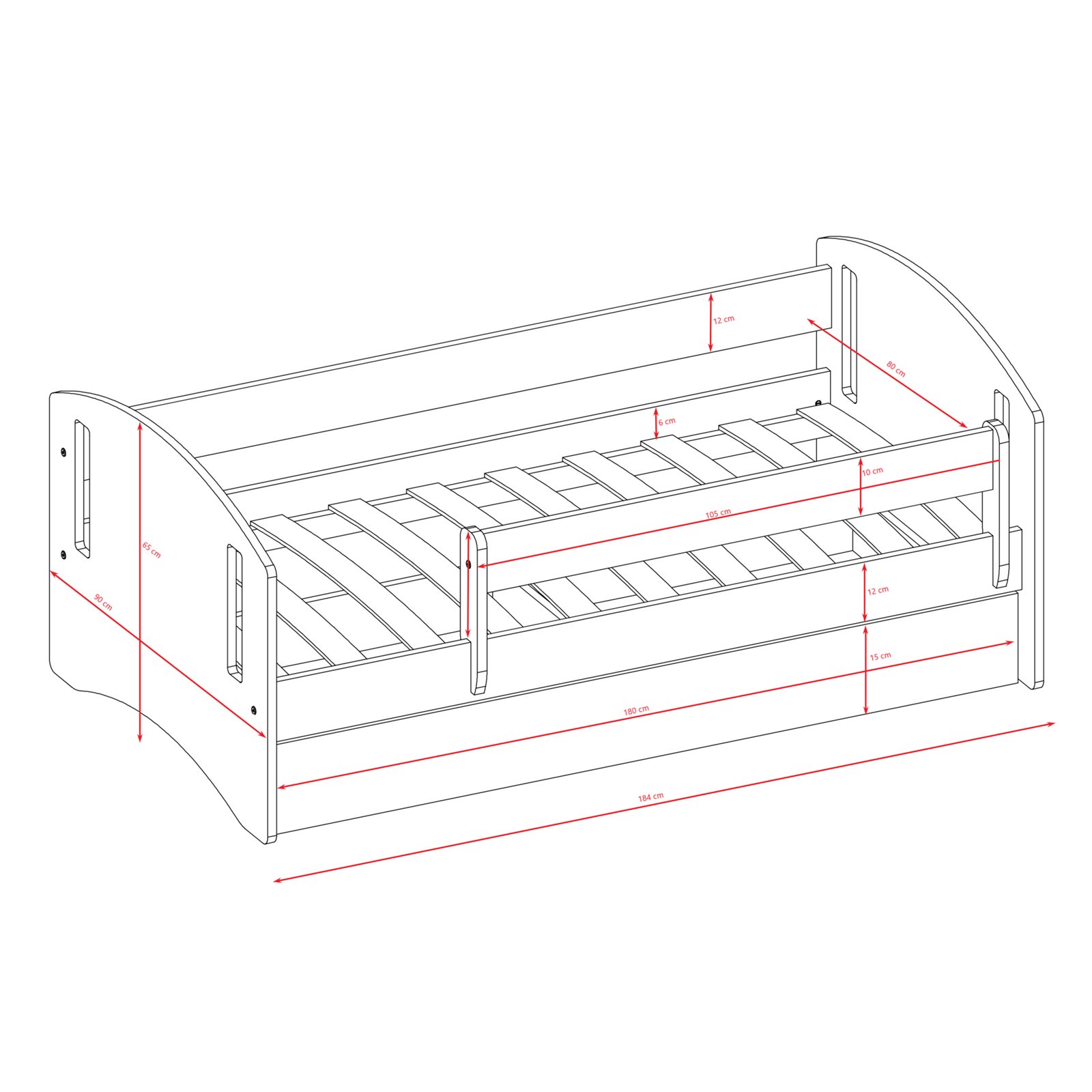 Łóżko dziecięce Classic 2 Bez szuflady 180/80, Różowy, bez materaca