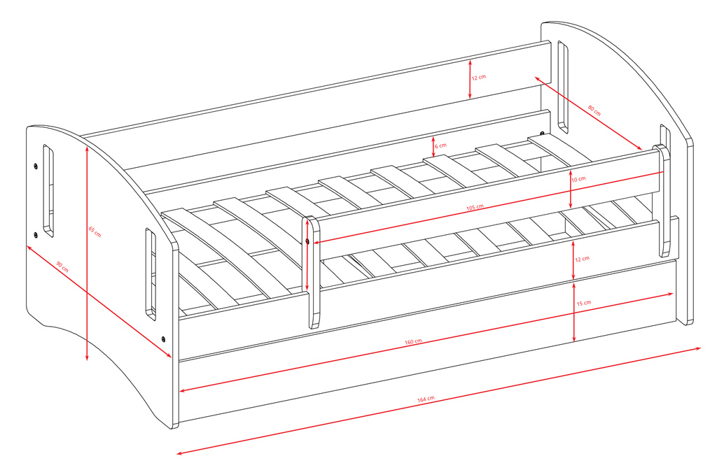 Łóżko dziecięce Classic 2 - 160/80, kolor różowy, z szufladą, materac piankowo-lateksowo-kokosowy