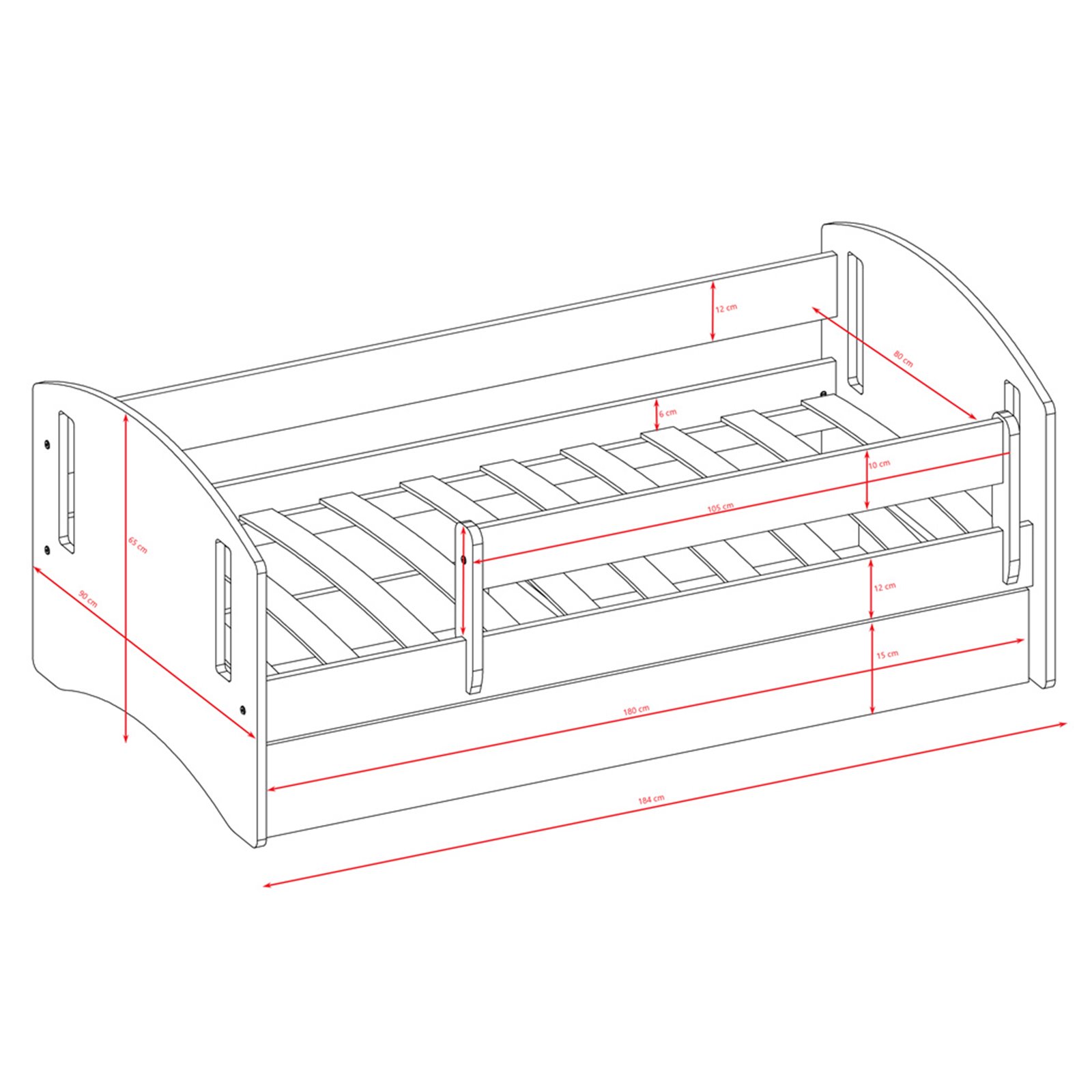 Łóżko dziecięce Classic 2 Z szufladą 180/80, Niebieski, Materac pianka lateks kokos 180/80/10 - materac średniej twardości (+529