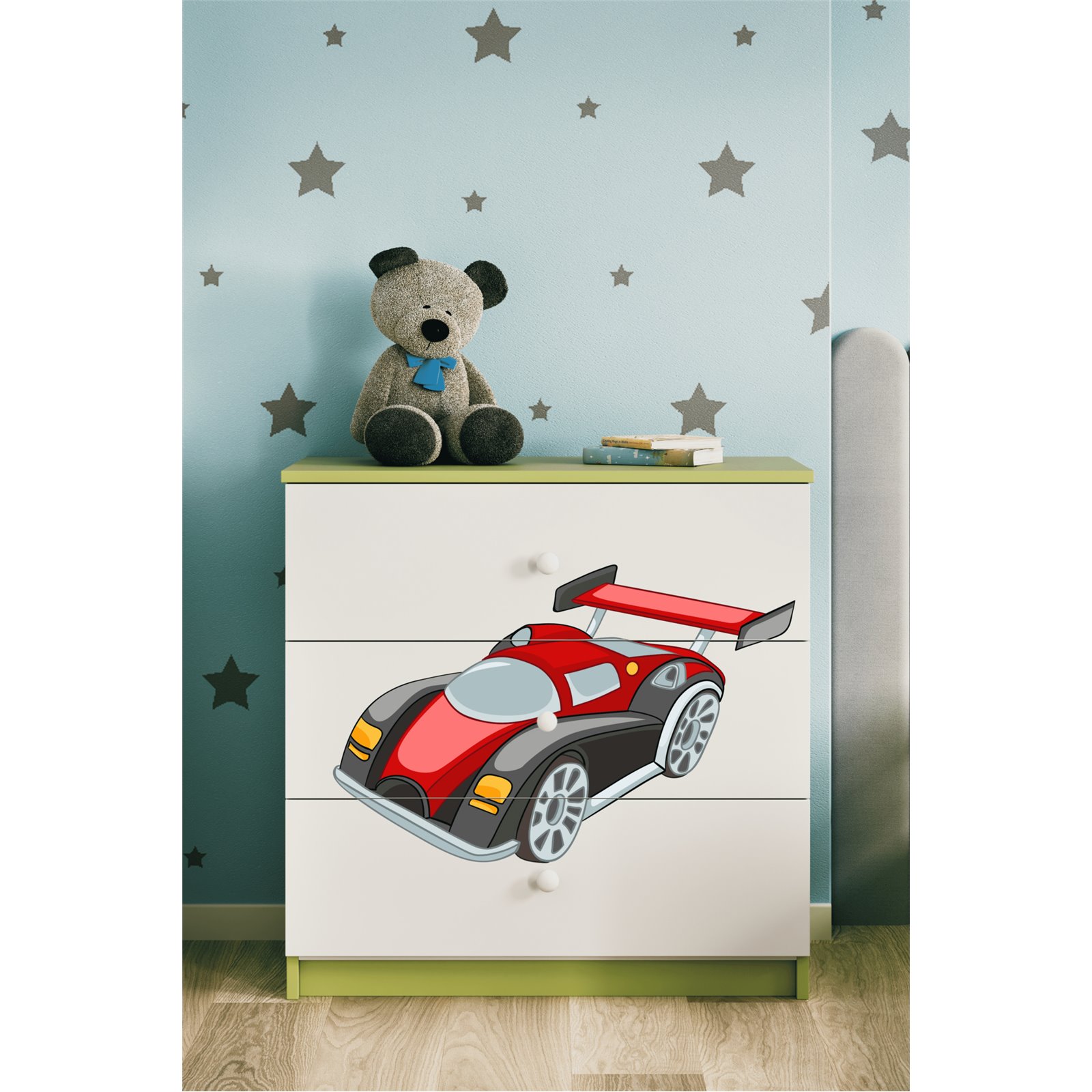 Komoda Babydreams - Auto wyścigowe Zielony