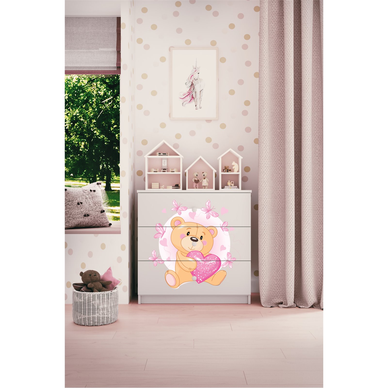 Komoda Babydreams - Miś z motylkami Biały