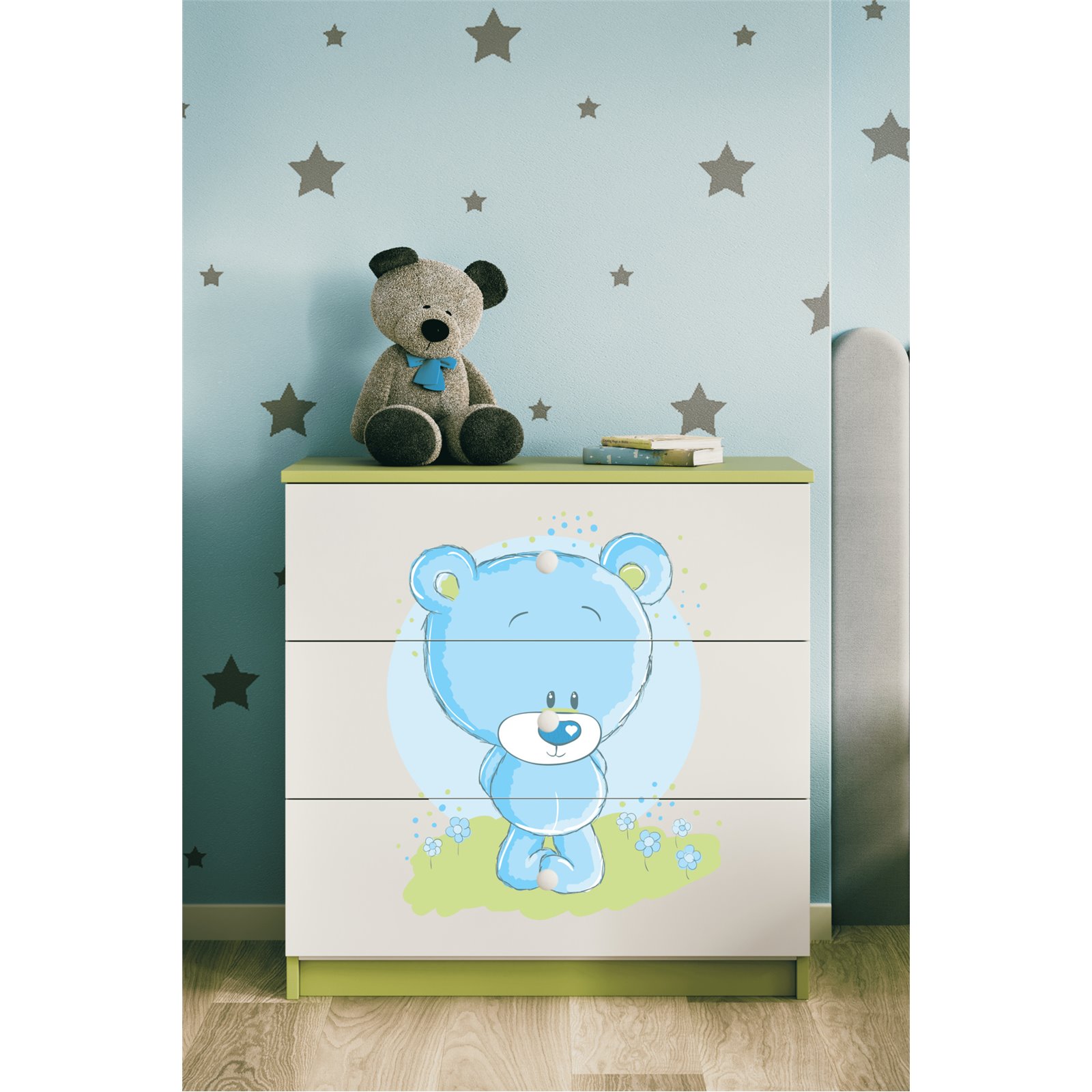 Komoda Babydreams - Niebieski miś Zielony