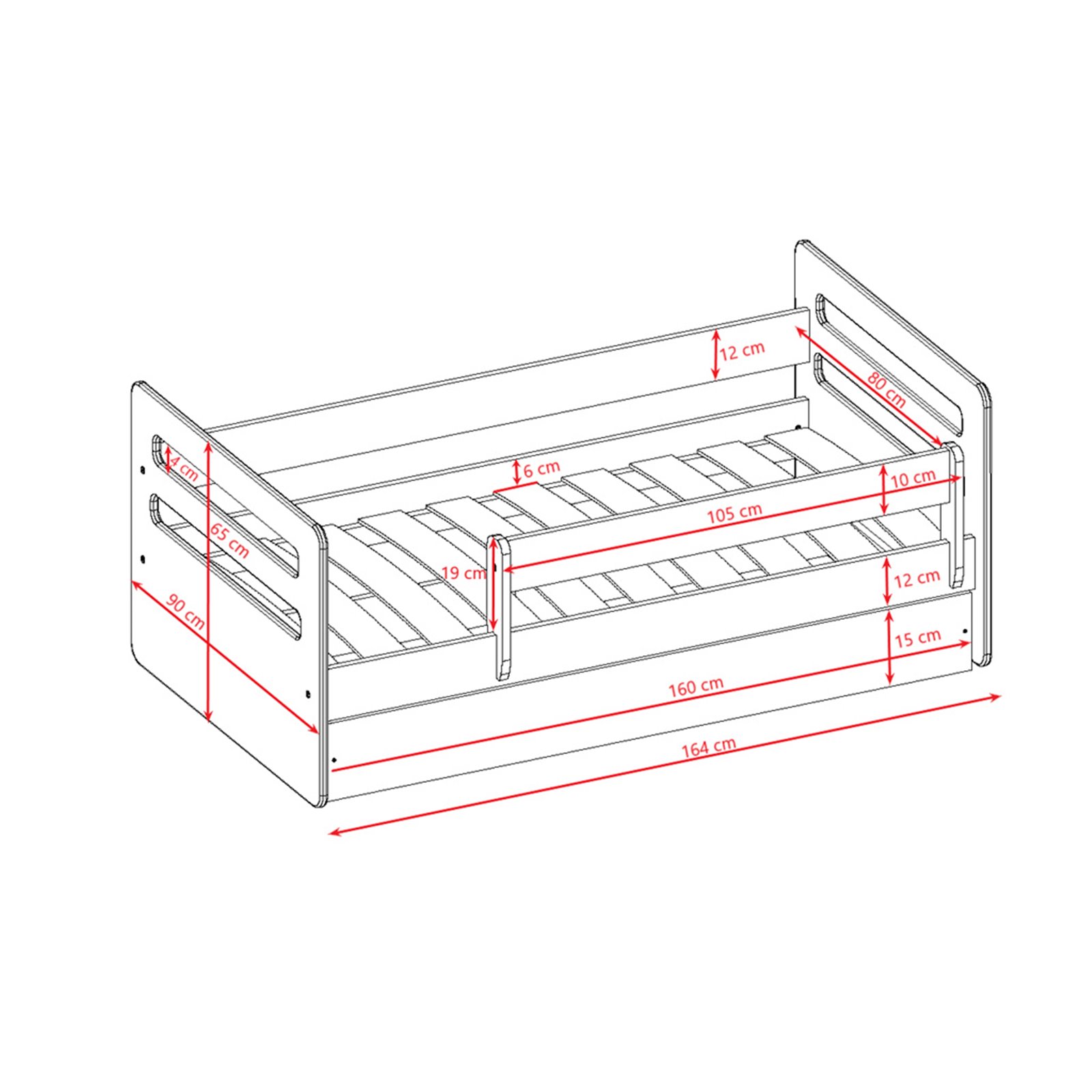 Łóżko dziecięce Tomi mix Z szufladą 160/80, Szary, Materac pianka lateks kokos 160/80/10 - materac średniej twardości (+479zł)
