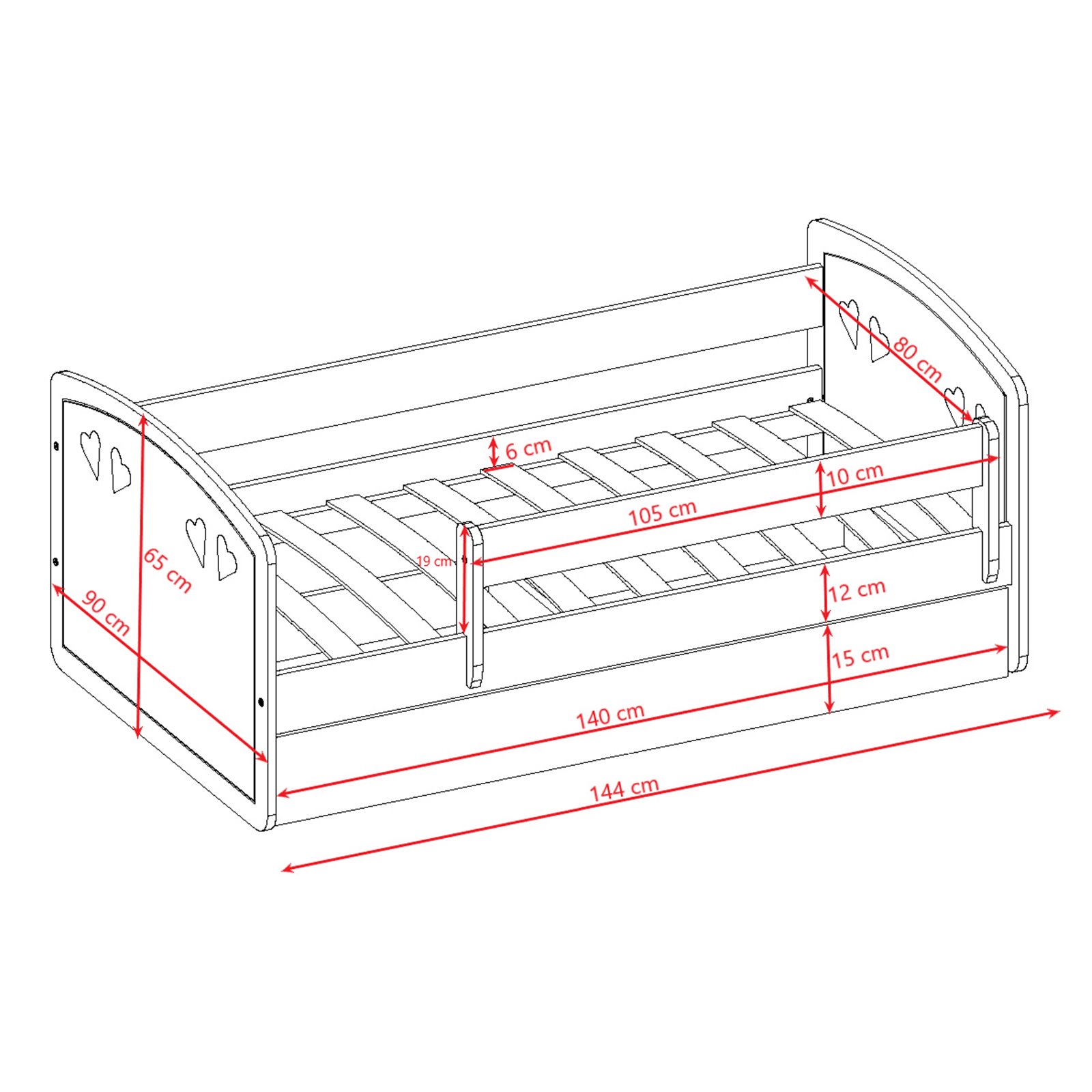 Łóżko dziecięce Julia Z szufladą 140/80, Biały, Materac piankowy 140/70/8 - materac średniej twardości (+80zł)