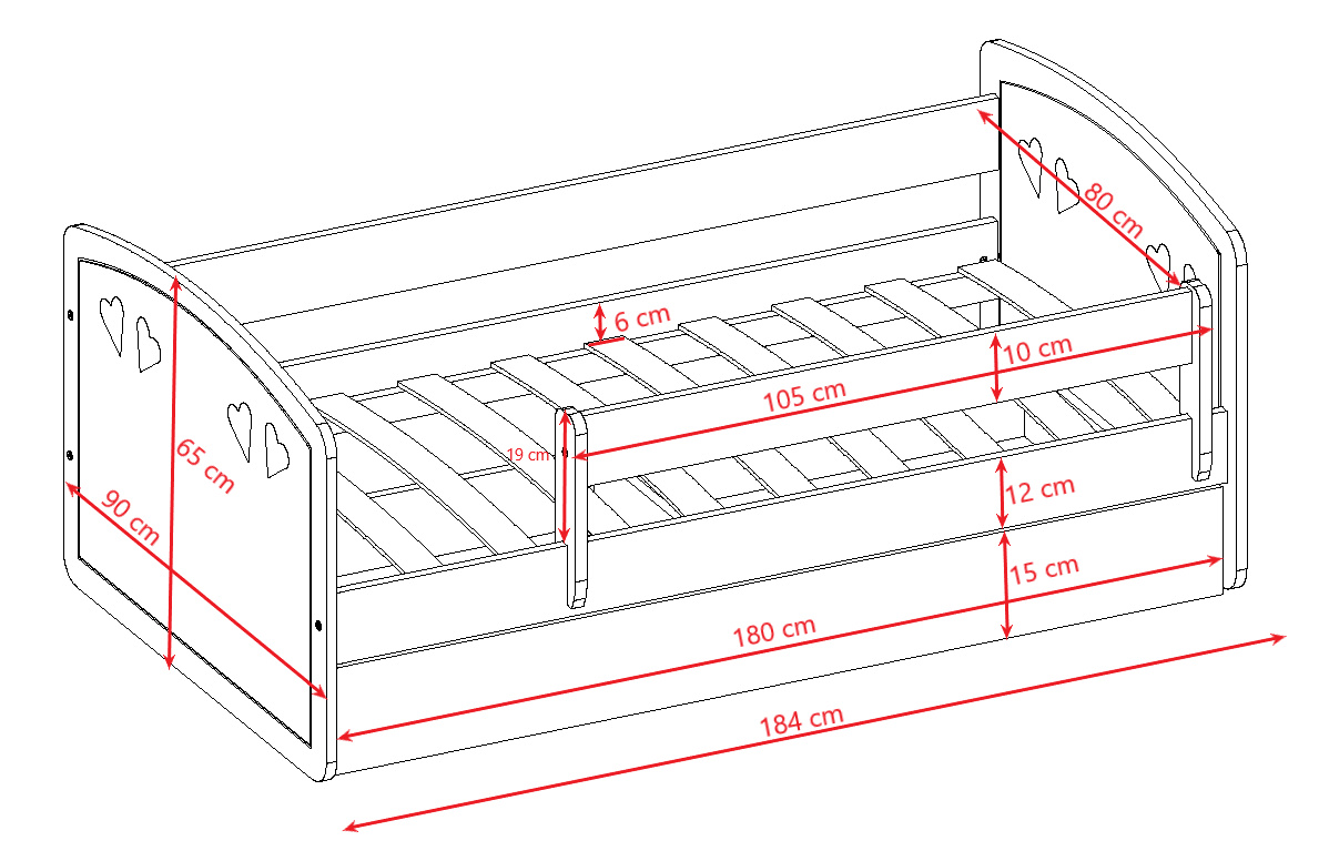 Łóżko dziecięce Julia - 180/80, kolor biały, materac piankowo-lateksowy