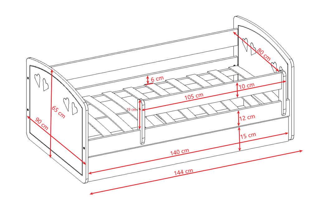 Łóżko dziecięce Julia - 140/80, kolor biały, z szufladą, materac piankowo-lateksowo-kokosowy