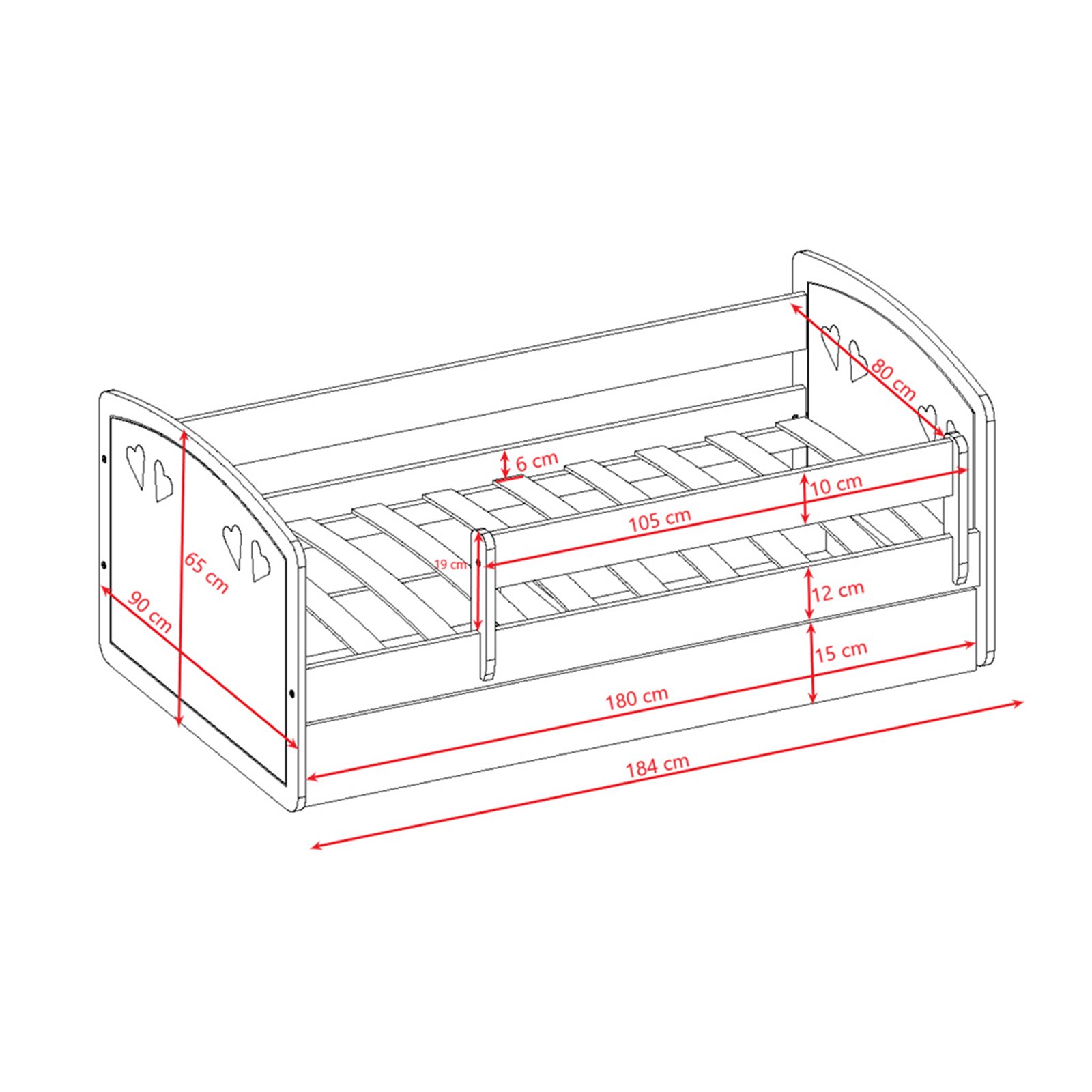 Łóżko dziecięce Julia Z szufladą 180/80, Biały, Materac pianka lateks kokos 180/80/10 - materac średniej twardości (+529zł)