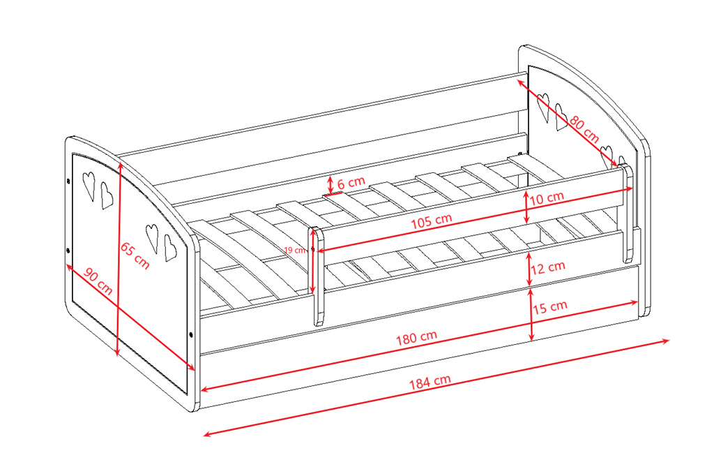 Łóżko dziecięce Julia - 180/80, kolor biały, z szufladą, materac piankowo-lateksowo-kokosowy