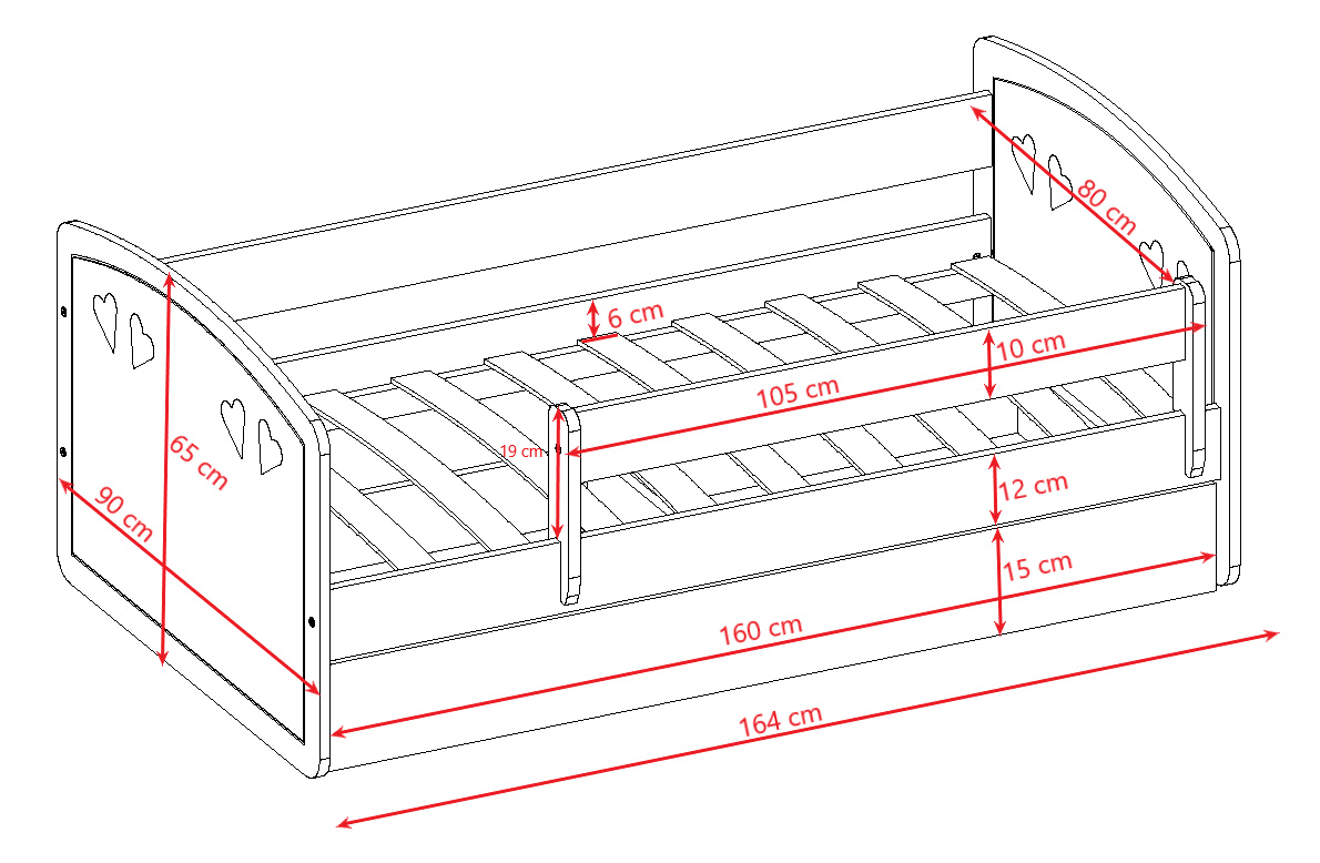 Łóżko dziecięce Julia - 160/80, kolor szary / biały, materac piankowy