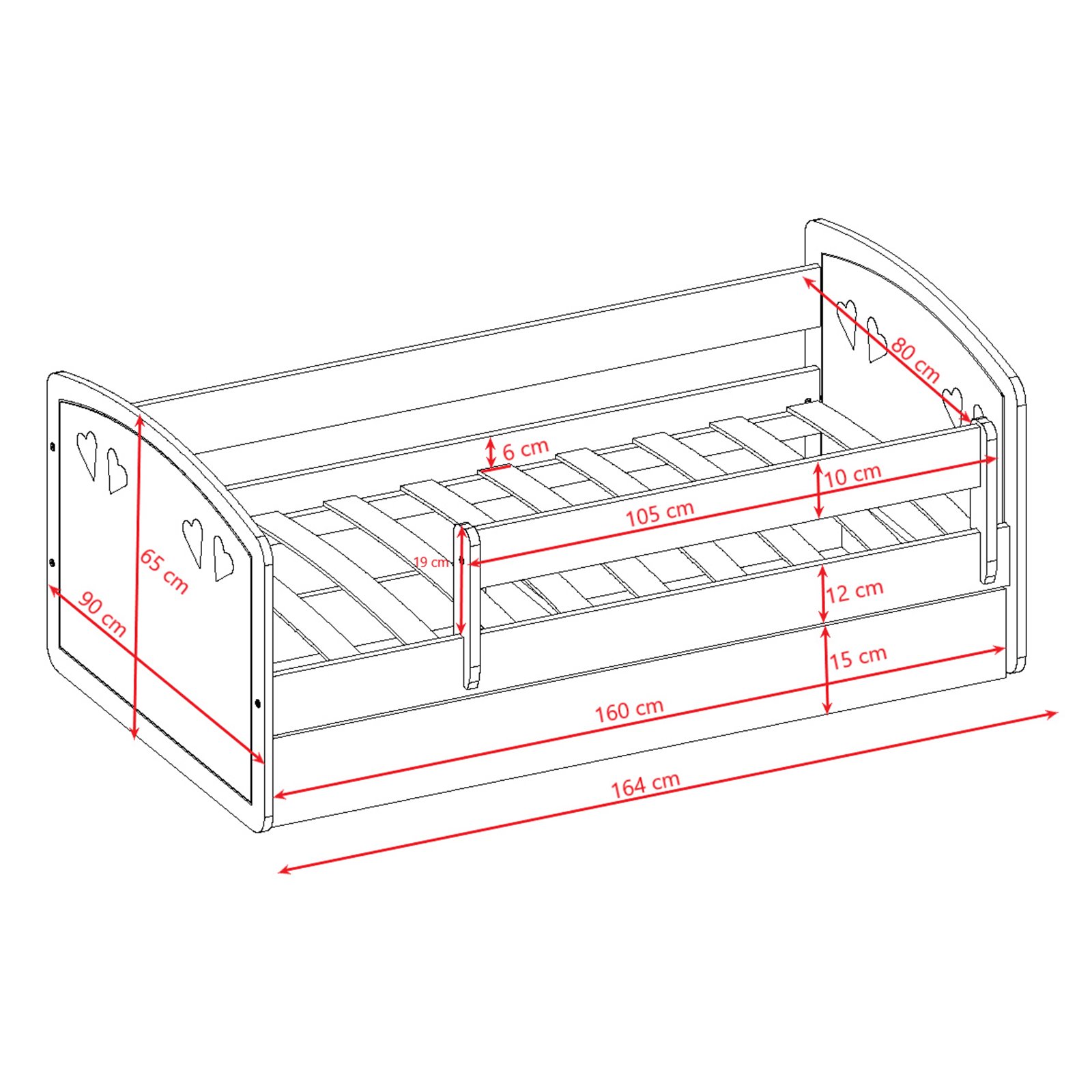 Łóżko dziecięce Julia mix Bez szuflady 160/80, Pudrowy róż, Materac piankowy 160/80/8 - materac średniej twardości (+100zł)