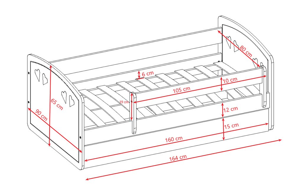 Łóżko dziecięce Julia - 160/80, kolor szary / biały, z szufladą, materac piankowo-lateksowo-kokosowy