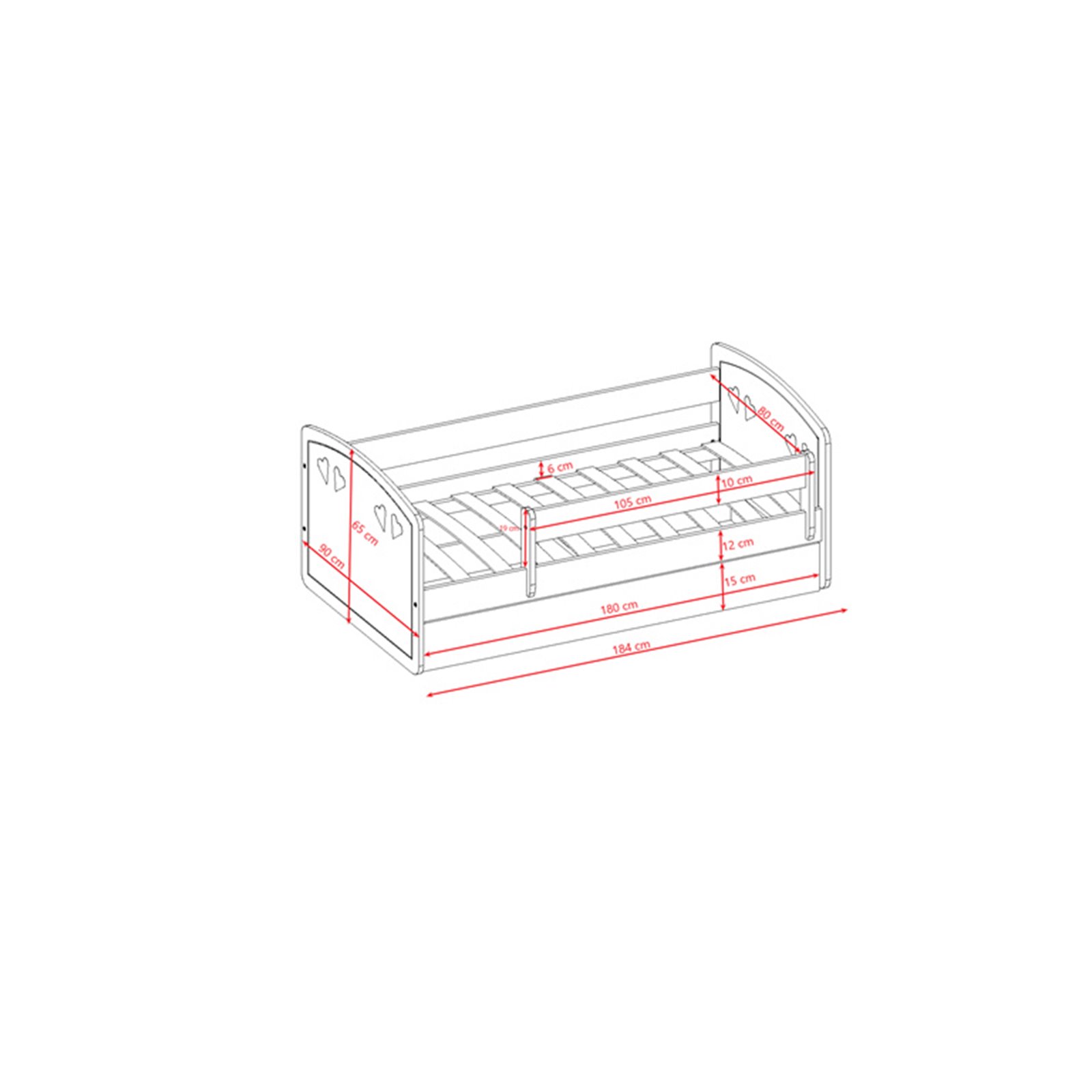 Łóżko dziecięce Julia mix Bez szuflady 180/80, Pudrowy róż, Materac pianka lateks kokos 180/80/10 - materac średniej twardości (